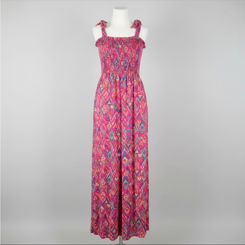 Printed Smocked Sleeveless Jumpsuit Women’s Size XL